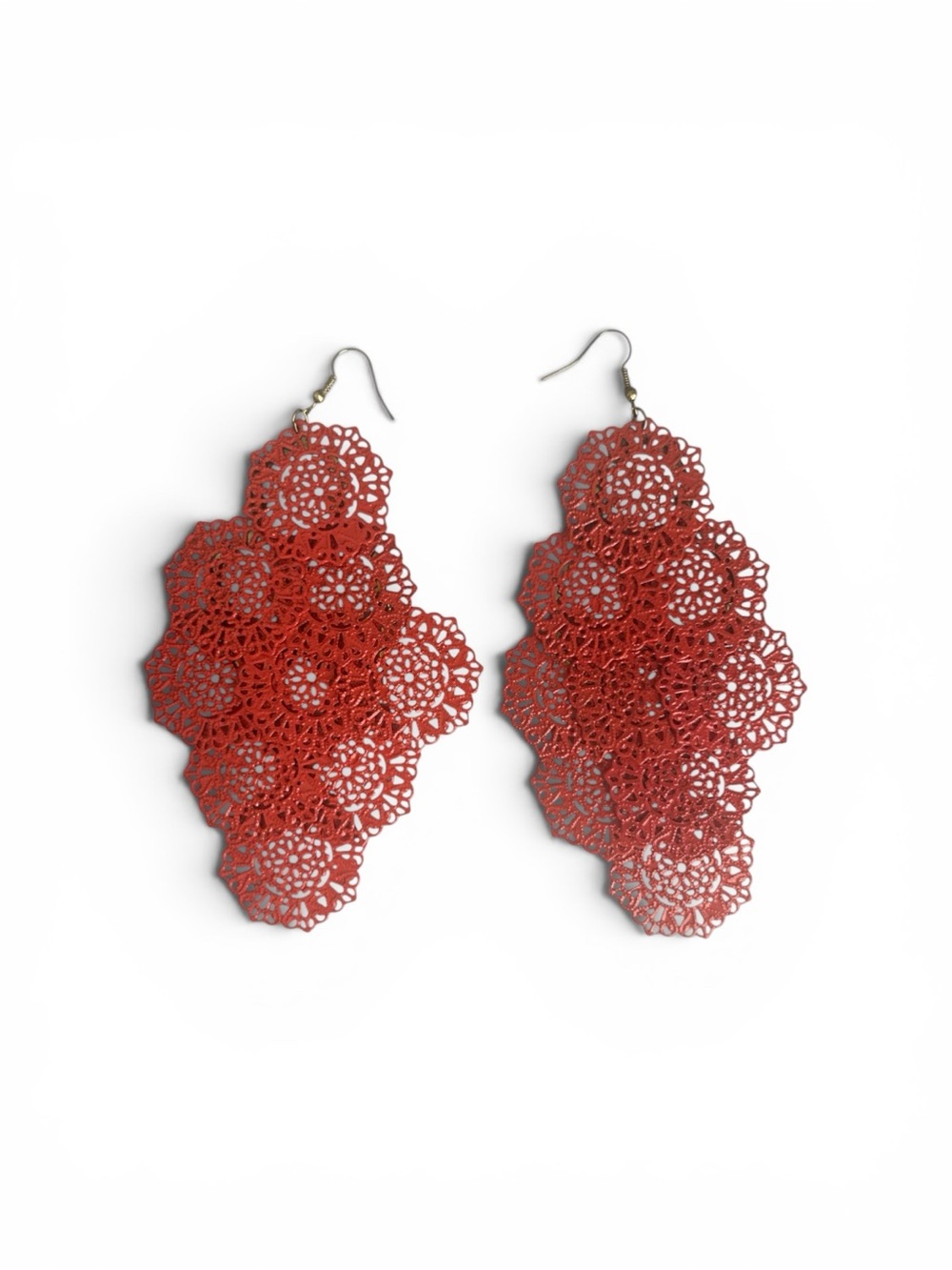 Elegant Red Filigree Drop Earrings